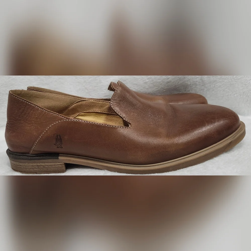 Hush Puppies Bailey Tan Soft Leather Slip On Loafers Shoes Women's Size 10